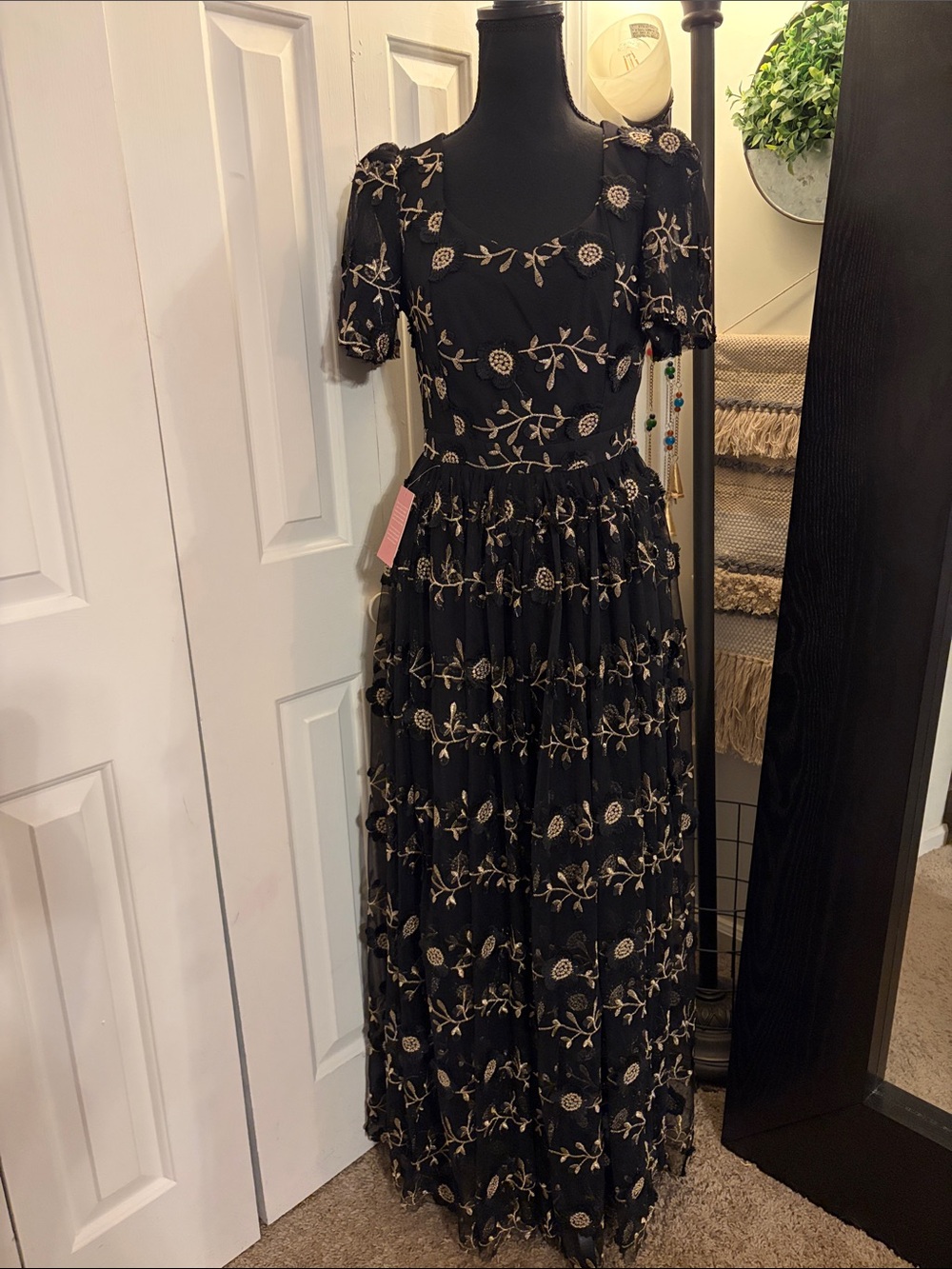 Ivy City Co Cassandra Black Maxi Dress with Gold Embroidery